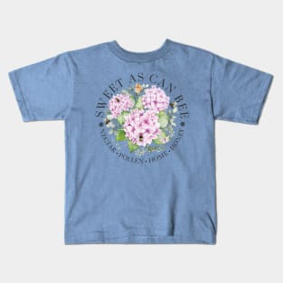 Sweet As Can Bee with Hydrangea Flora Watercolor Illustration Kids T-Shirt